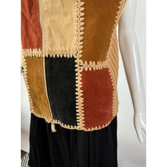 Vintage Designers Studio 90s Patchwork Sleeveless Vest With Zipper & Crochet Det - Picture 15 of 16